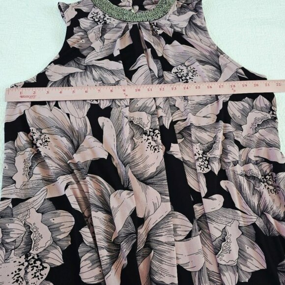 Alfani Women's Floral Sleeveless Top Blouse Beaded Neck Black Purple Size Large - Picture 7 of 13